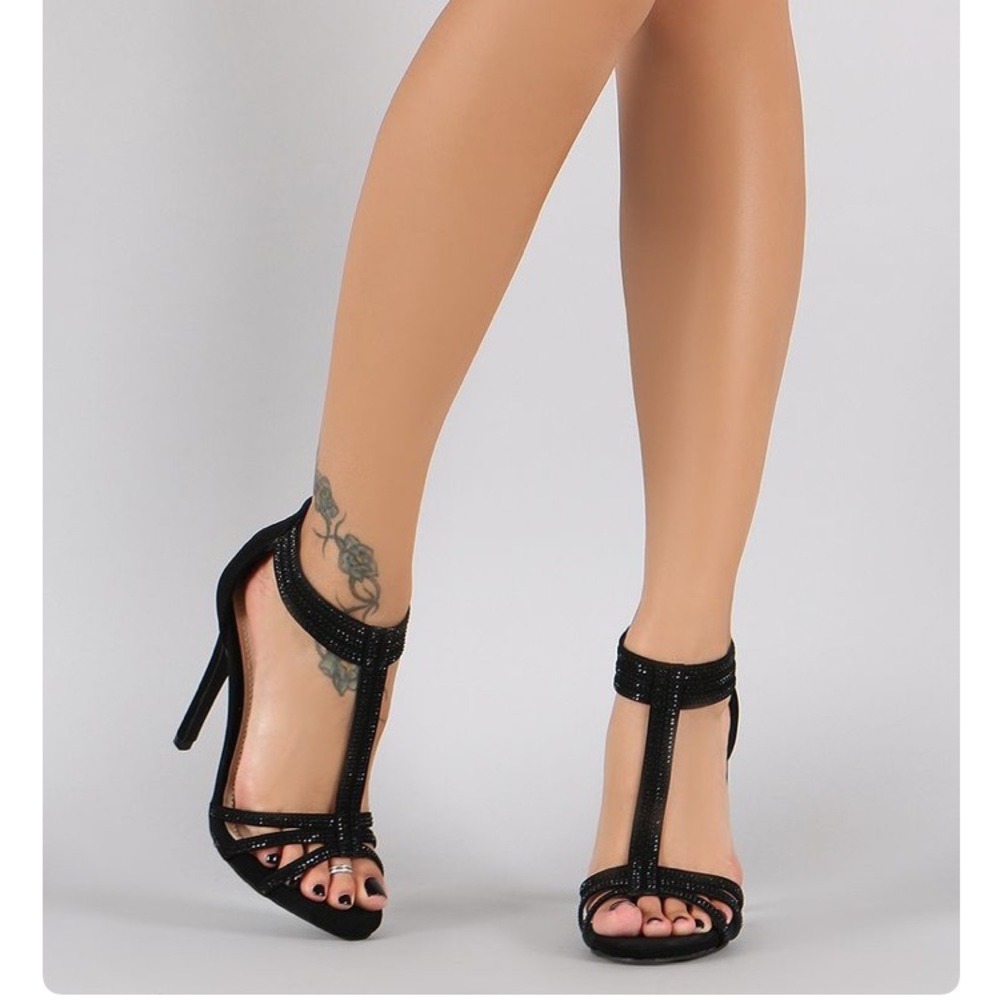 Rhinestone  t strap stiletto black