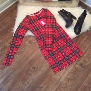 Boohoo tartan long sleeve bodycon dress