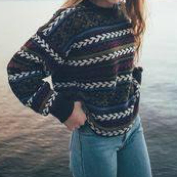 Vintage Sweaters - Vintage pure new wool striped patterned sweater