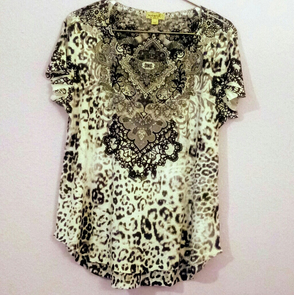 Mixed Print Scoop-Neck Tee