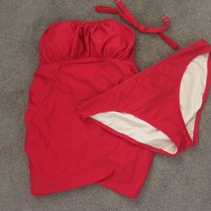 Red maternity tankini top