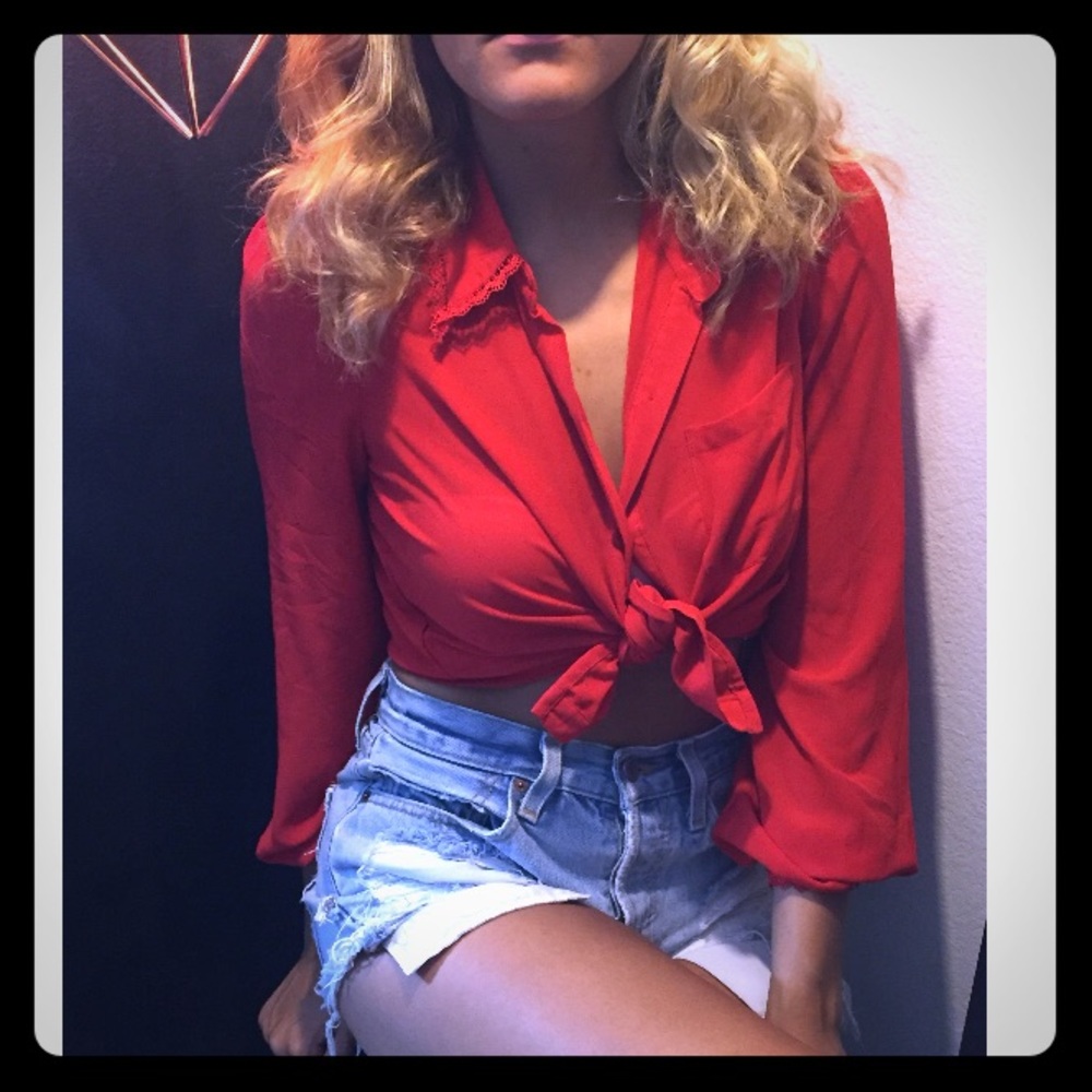 Hot red button down shirt