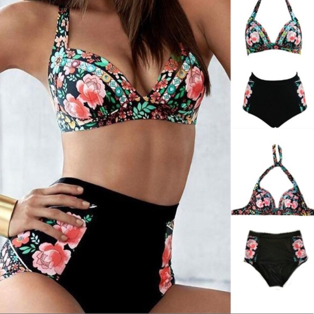 PLUS✨HP5⭐️RATED Floral High Waisted Halter bikini - Picture 1 of 7