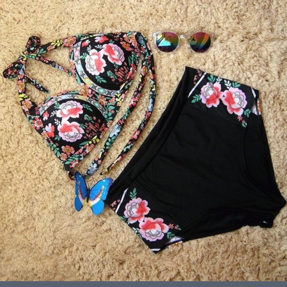 PLUS✨HP5⭐️RATED  Floral High Waisted Halter bikini - Picture 4 of 7