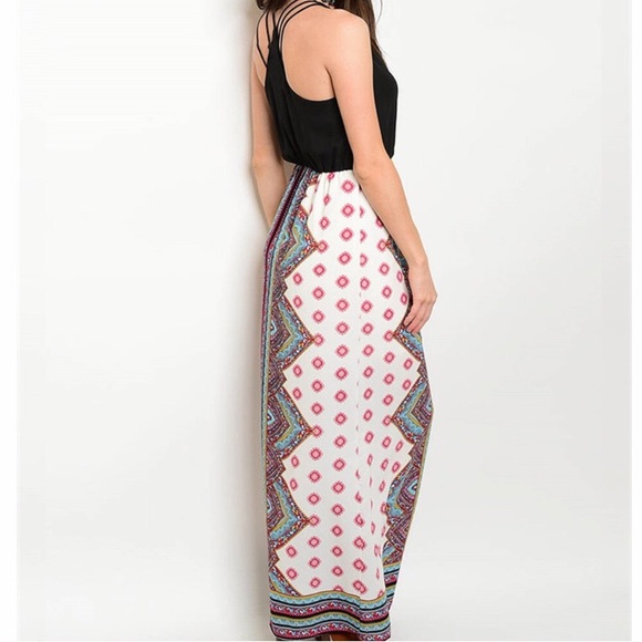 MEDIUM Bohemian Black and Print Strappy Maxi dress - Picture 3 of 4