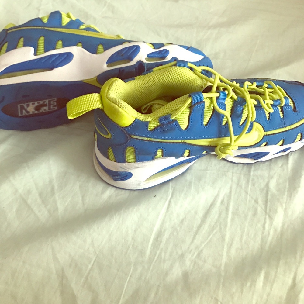 Lime green and blue nikes