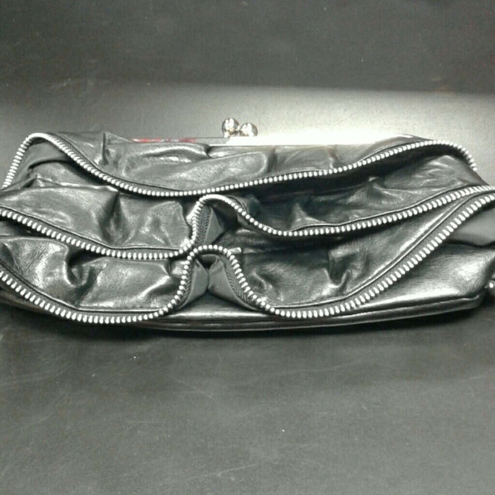 Faux leather zipper clutch