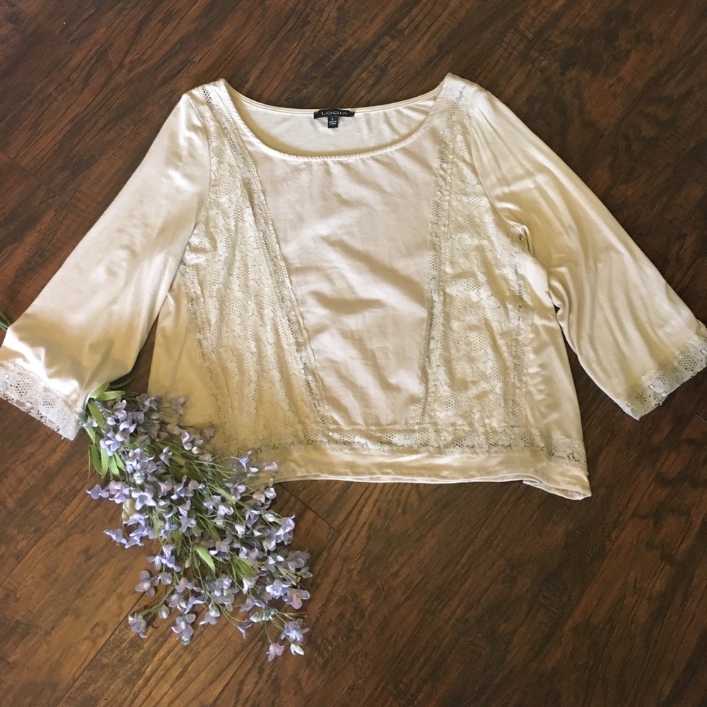 Tan lace paneled shirt