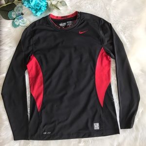 Nike Dri Fit Black and Red Long Sleeve Pull Over
