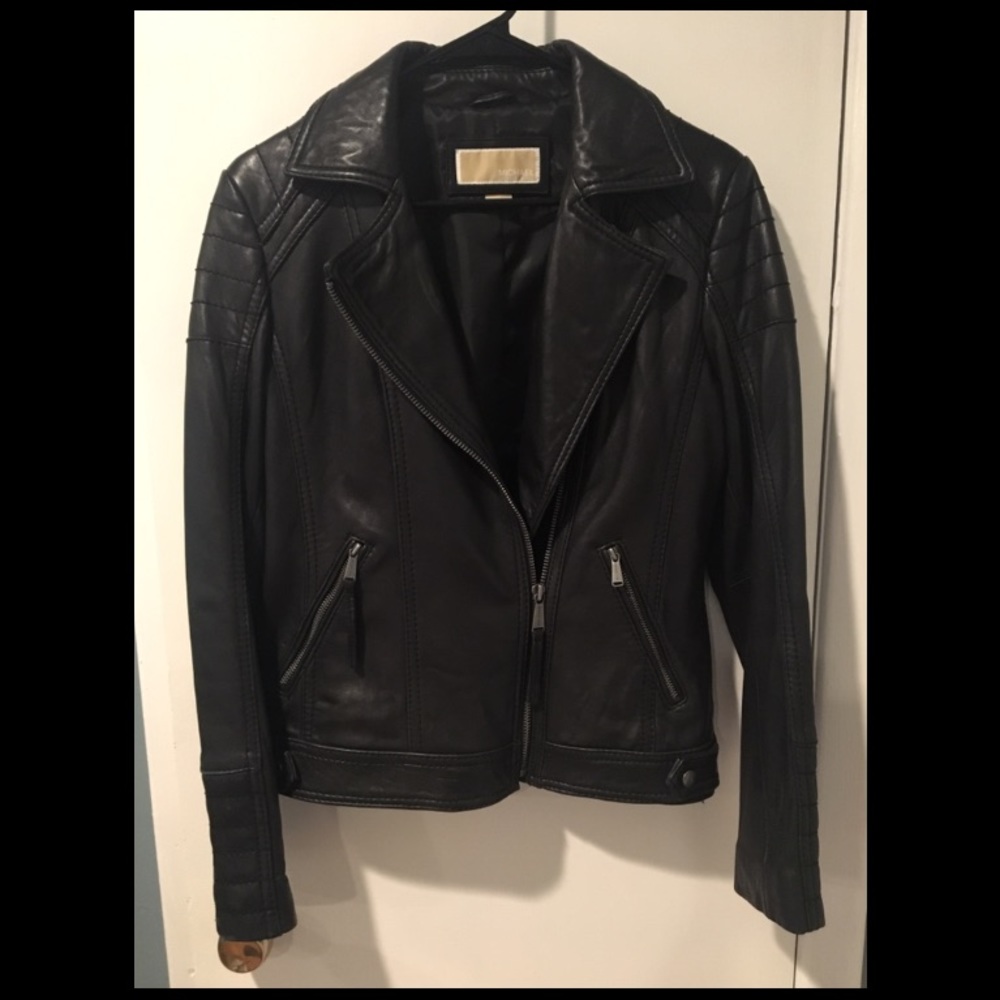 BNWOT Black Leather Quilted Moto Jacket - Picture 2 of 6