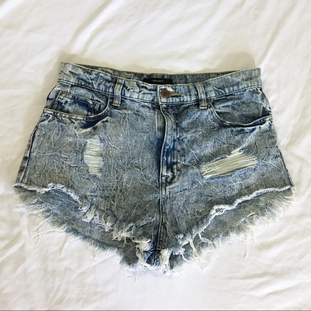 High Waisted Distressed Denim Short