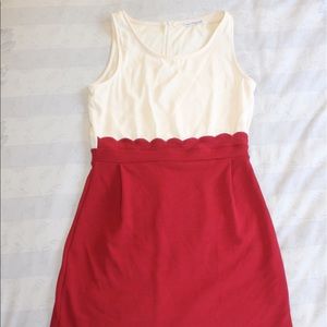 SCALLOPED BURGUNDY AND CREAM DRESS