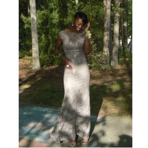 Formal Taupe Dress with Sequins