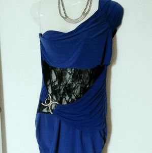 ( NEW ) BLUE/BLACK LACE ONE SHOULDER