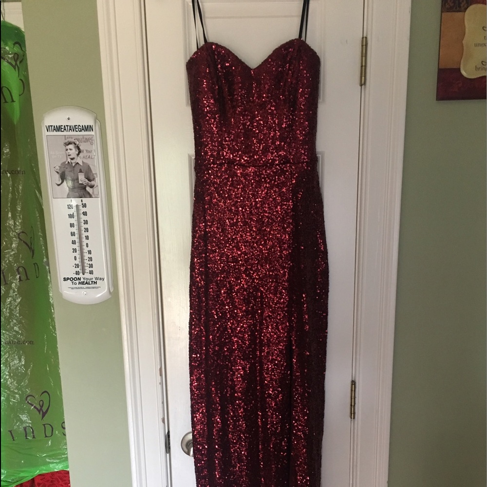 Strapless red sequin formal dress