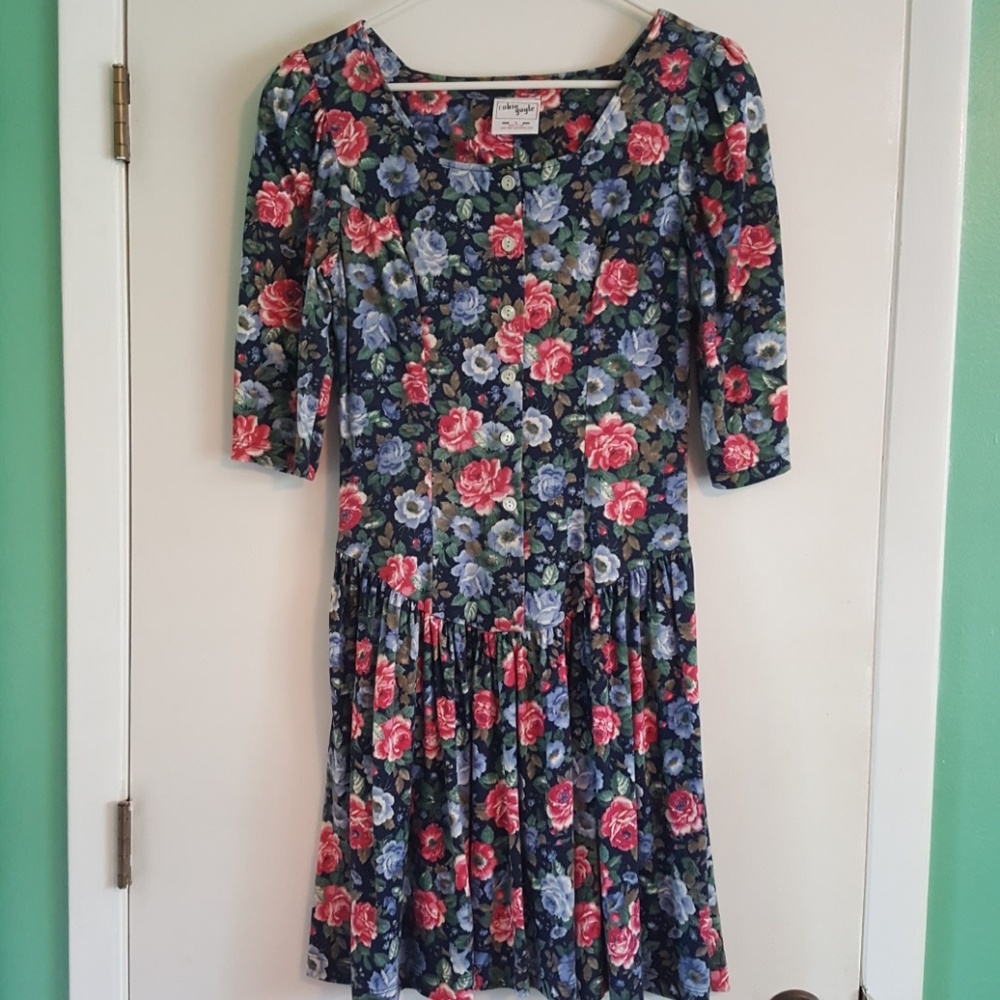 Vintage Blue & Pink Floral Dress
