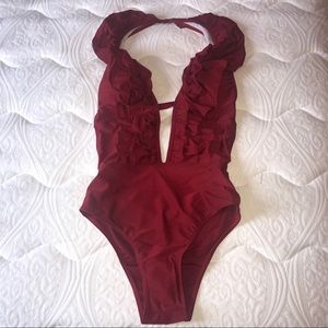 cute maroon one piece bathing suit