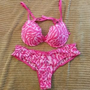 Pink Zebra Lace Bra and Panty Set