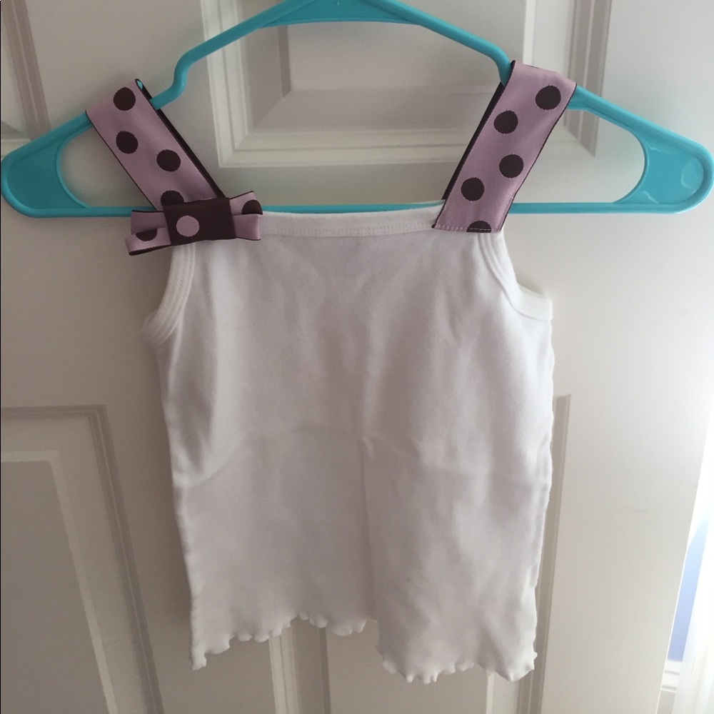 White pink and brown tank top bow polka dot