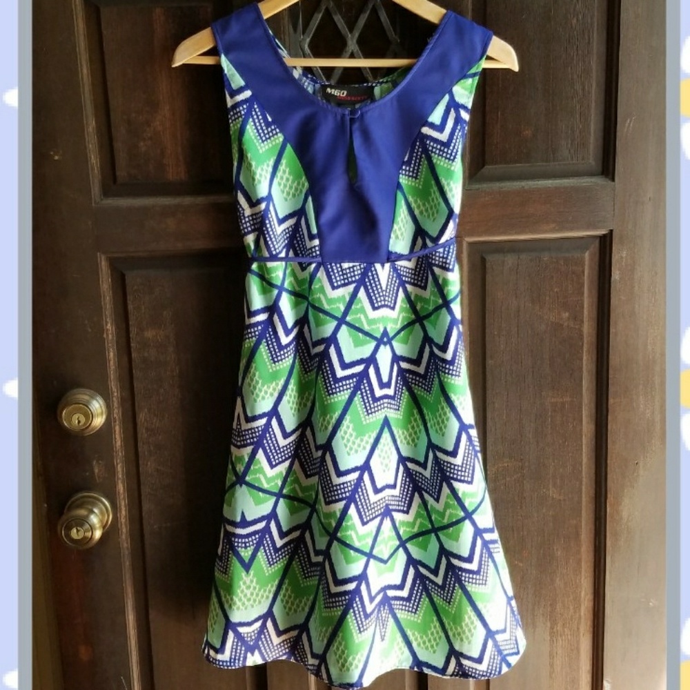 Miss Sixty M60 Empire Waist Blue Green Geo size 8