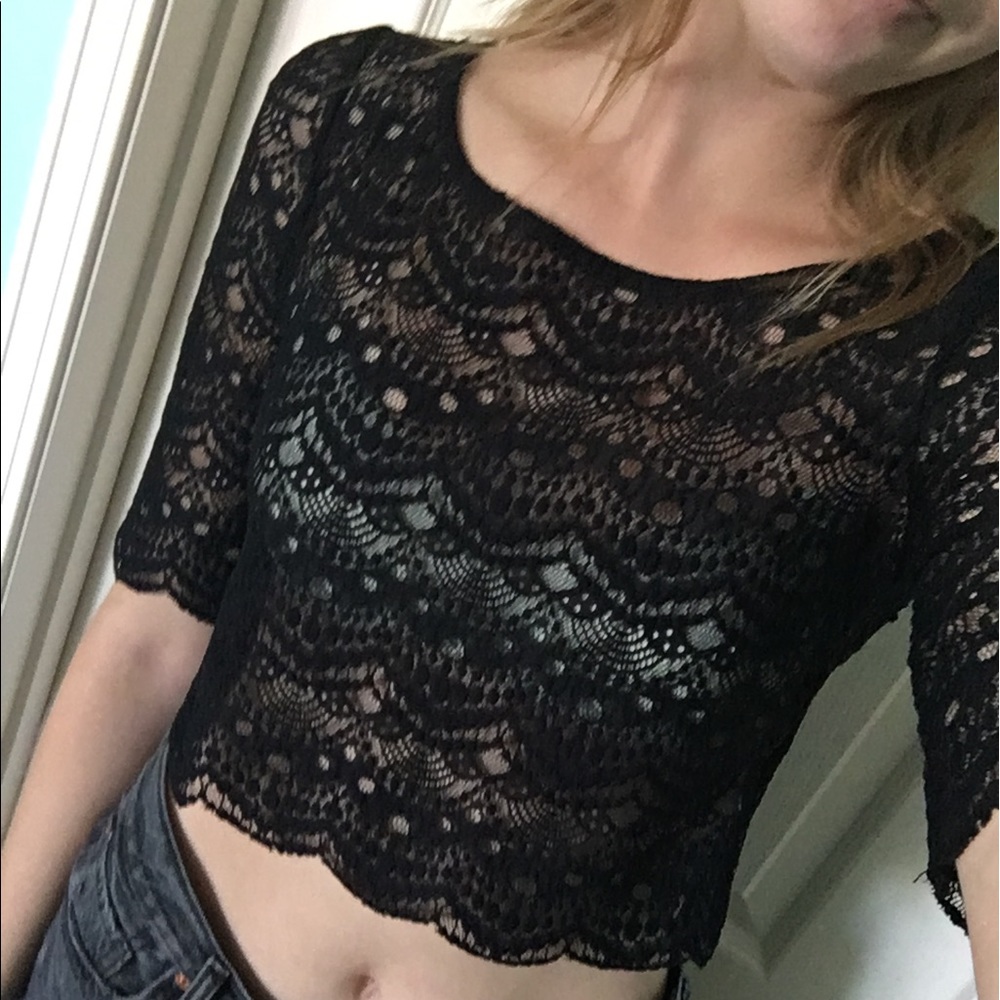 Urban Outfitters 3/4 sleeve black lace crop