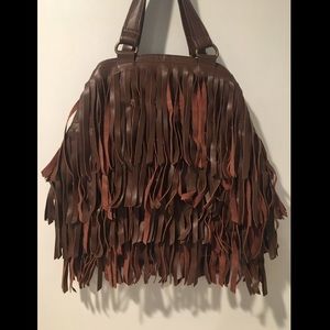 BNWOT Large Brown Leather Boho Fringe Bag