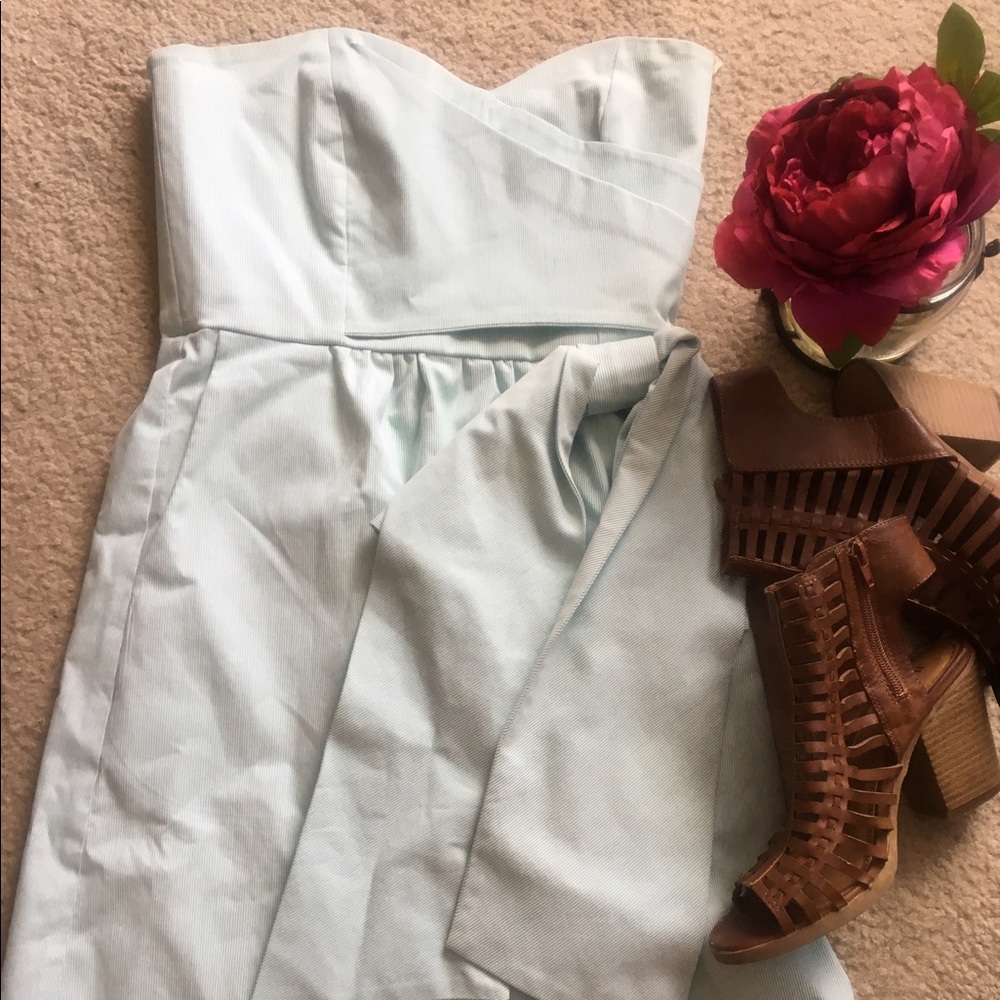 Seersucker Summer strapless Dress