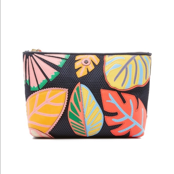 Tory Burch Leaf Appliqué Lrg Trapeze Cosmetic Case - Picture 1 of 7