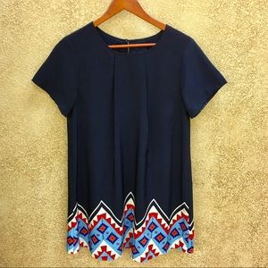Short-sleeve navy Aztec print dress