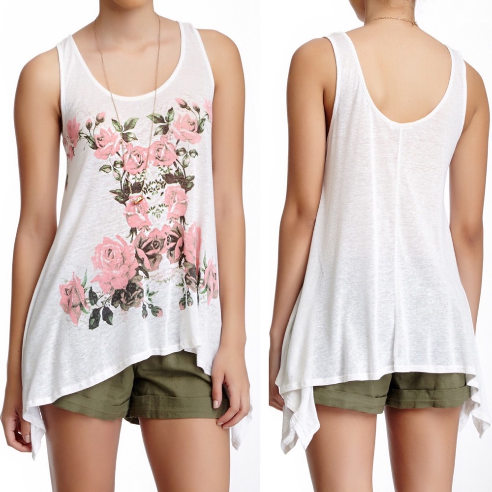 Soprano Hi Lo Flowy Pink Rose Floral Tank