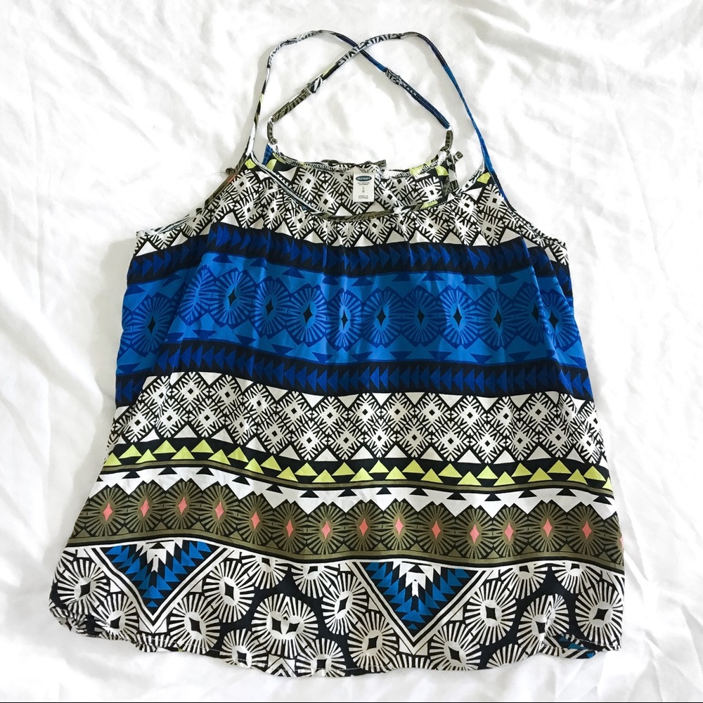 Printed Spaghetti Strap Cross Back Tank