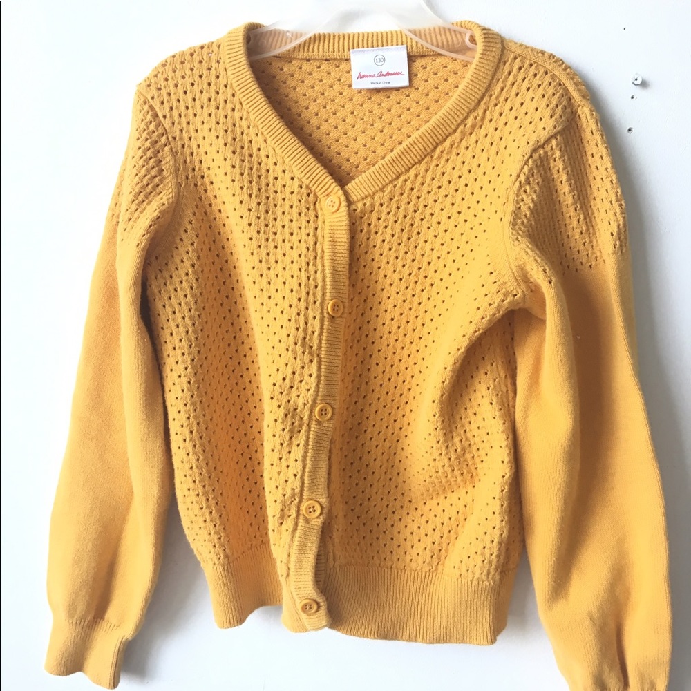 Hannah Andersson size 130 mustard yellow cardigan