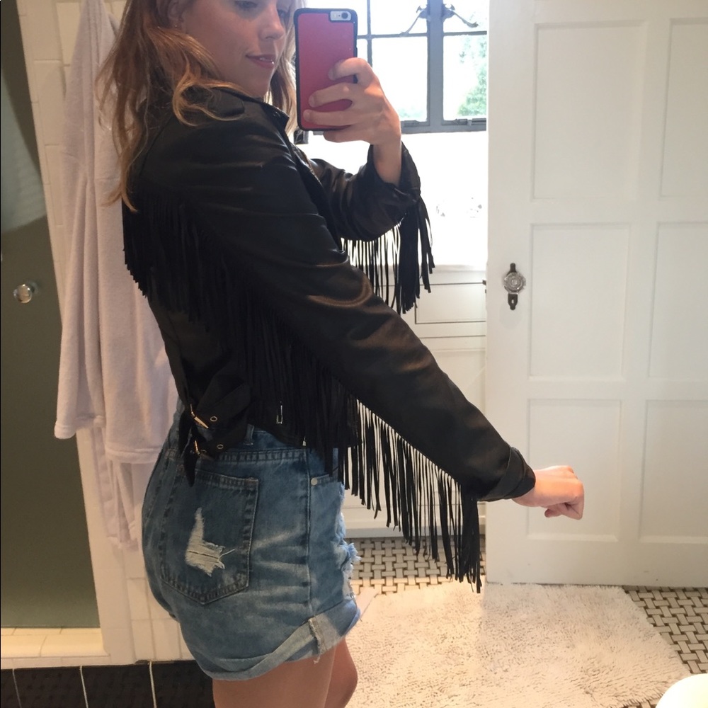 Black fringe leather jacket