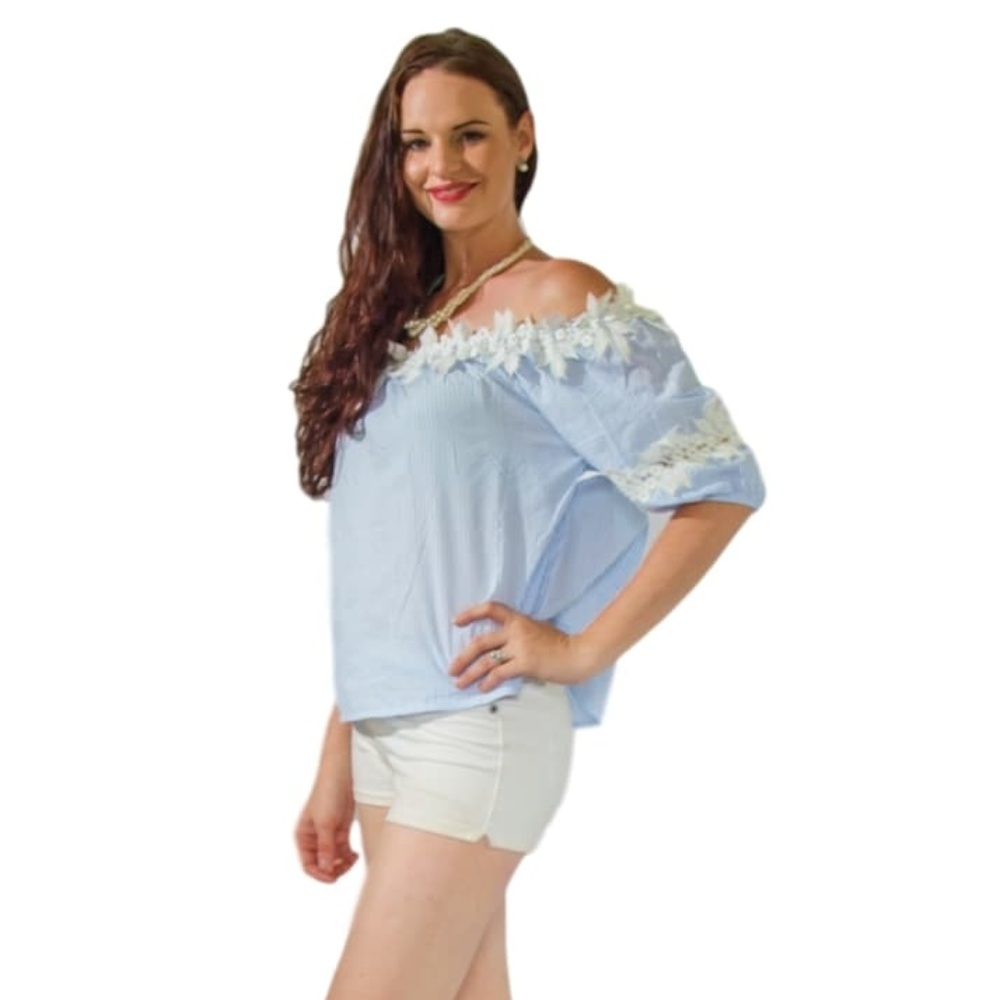 Seersucker Off Shoulder Top