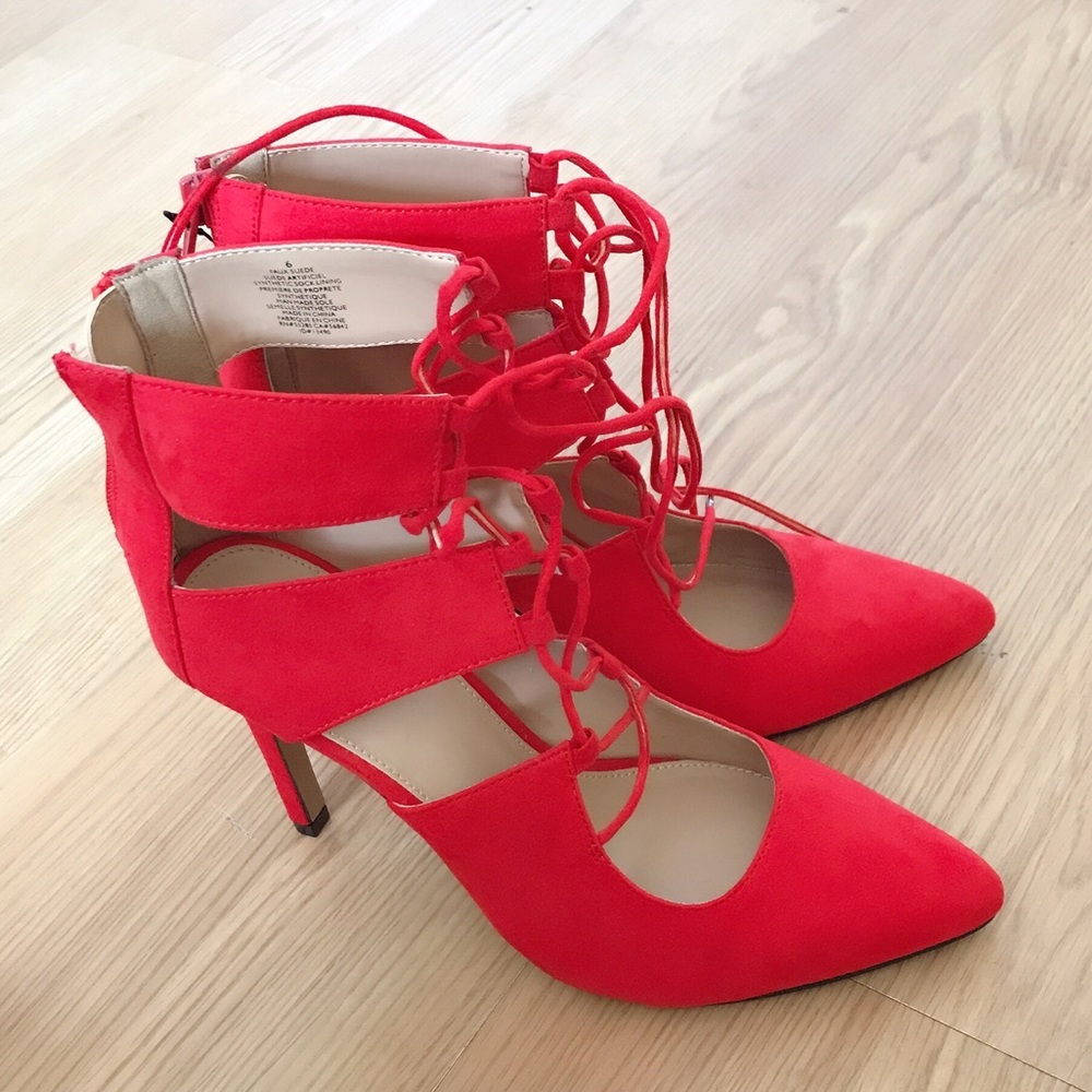 Red suede party heels