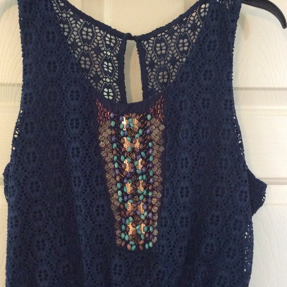 Navy high-low eyelet dress with beaded front - Picture 3 of 6