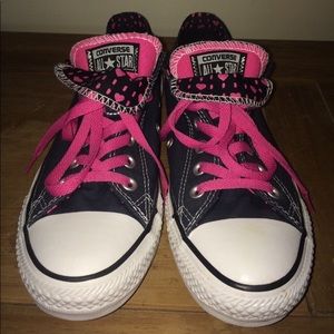 Navy Blue and Pink Double Tounge Converse