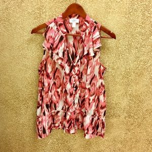 LOFT sleeveless coral splashed silk top.
