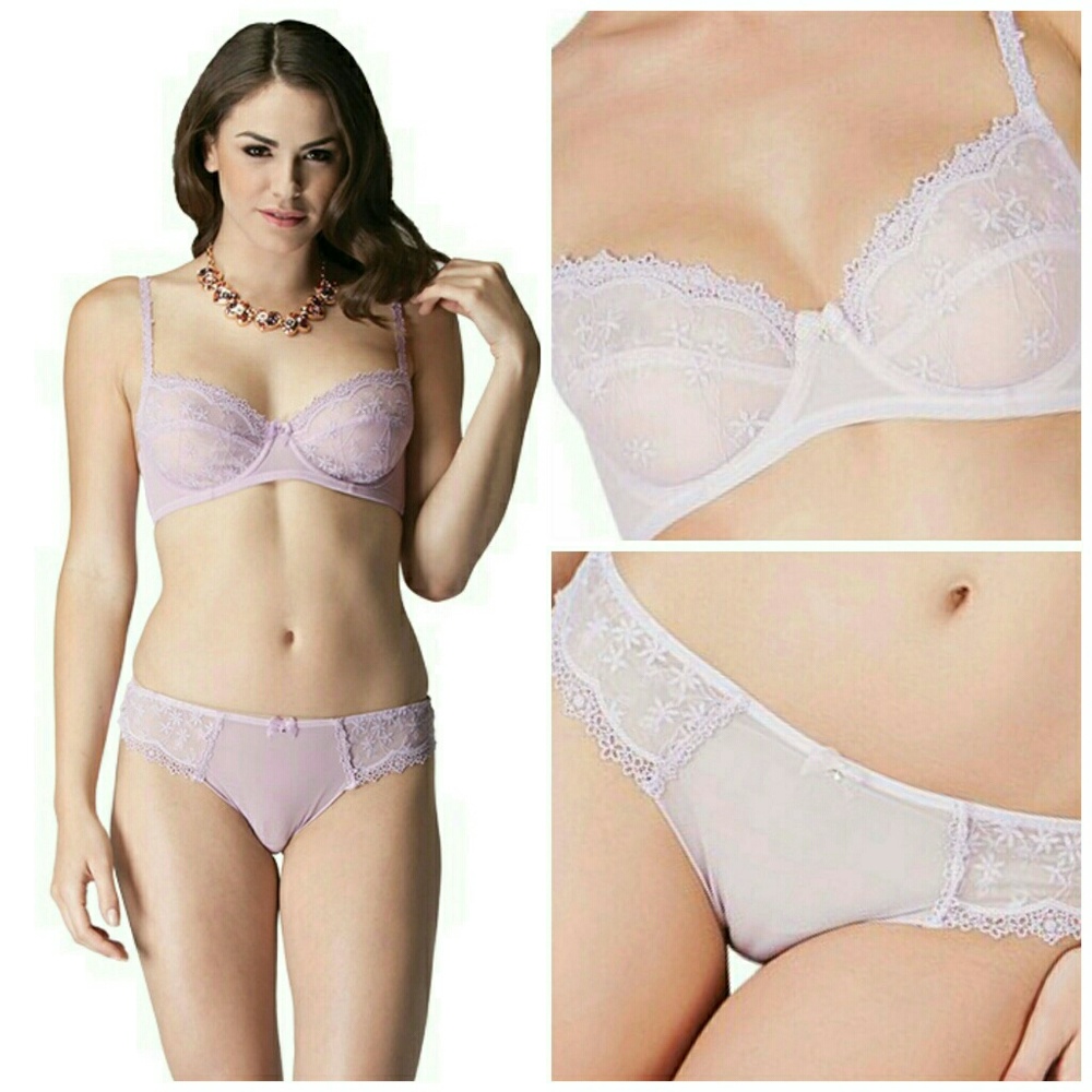 34B Sexy Lace Purple Lavender Bra Panty Set