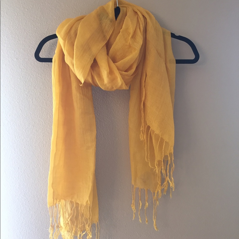 Mustard sheer scarf with tassels