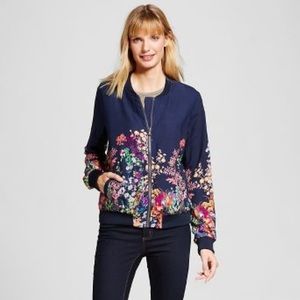 NWOT Merona Navy Floral Lightweight Bomber Jacket