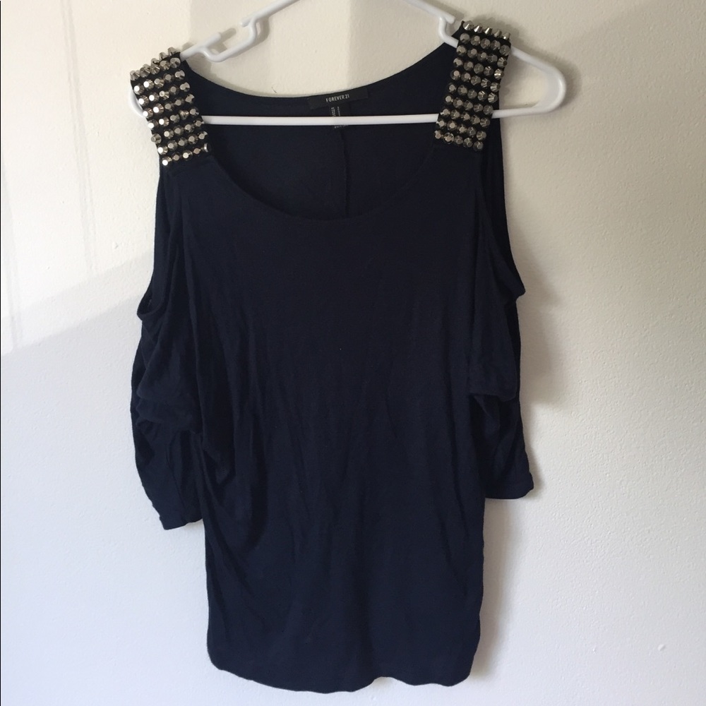 Forever 21 studded shoulder dark navy blue shirt