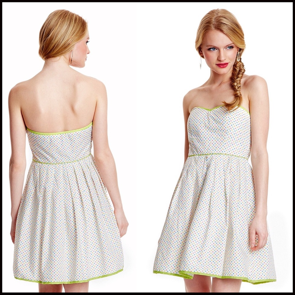 WHITE STRAPLESS RETRO POLKA DOT MINI DRESS A3C - Picture 6 of 8