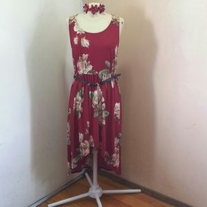 Lovely♡Dark Red Wine Short Flower Dress with Tail