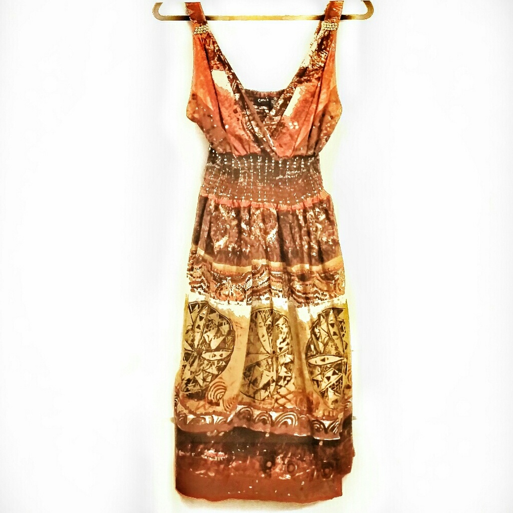💋(❌SOLD!) 100% Cotton Casee's Autumn Tones Midi Dress