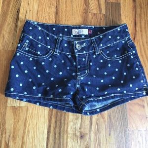SO 3 denim and white polka dot short shorts