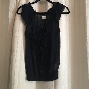 Navy blue ruffle blouse