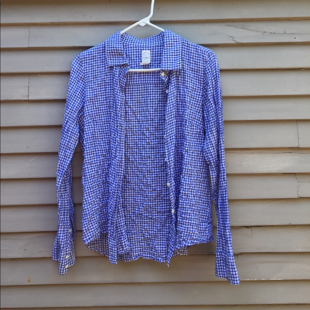 J Crew gingham check shirt blue and white
