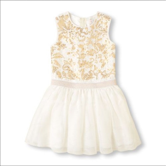 Girls fashion white dress w/gold lace size (10) - Picture 1 of 4