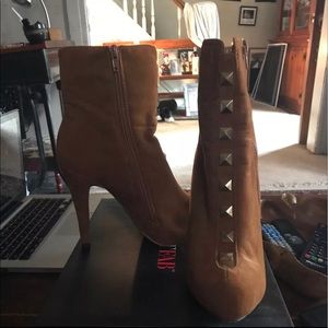 Brown suede booties with a heel